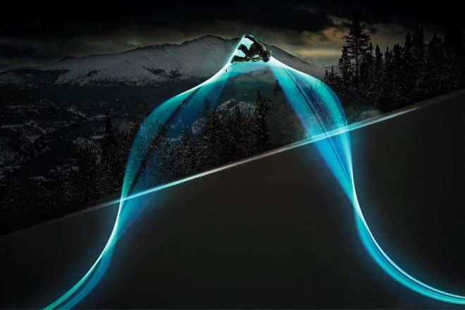 Long Exposure Photography Of A Snowboarder With Leds On His Board