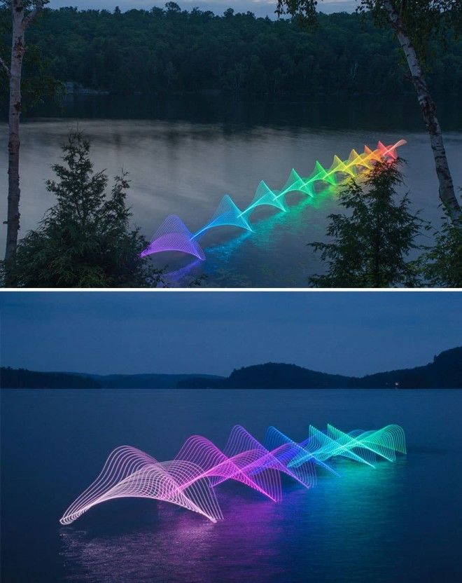 The Motions Of Canoers And Kayakers Revealed With Leds In Long Exposure Photography