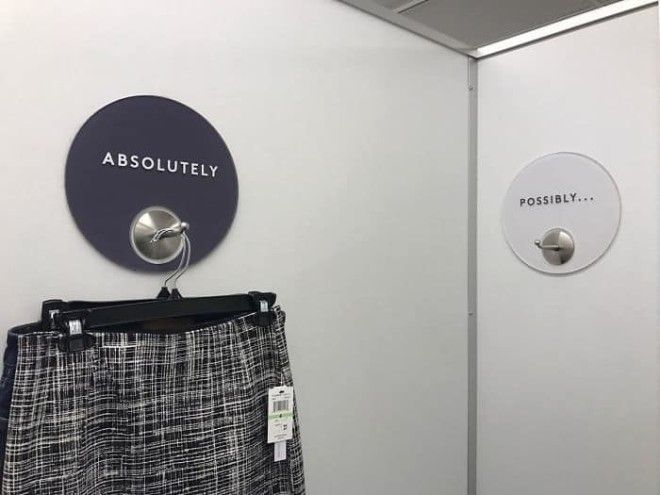 This Dressing Room Has Their Clothing Hooks Labeled